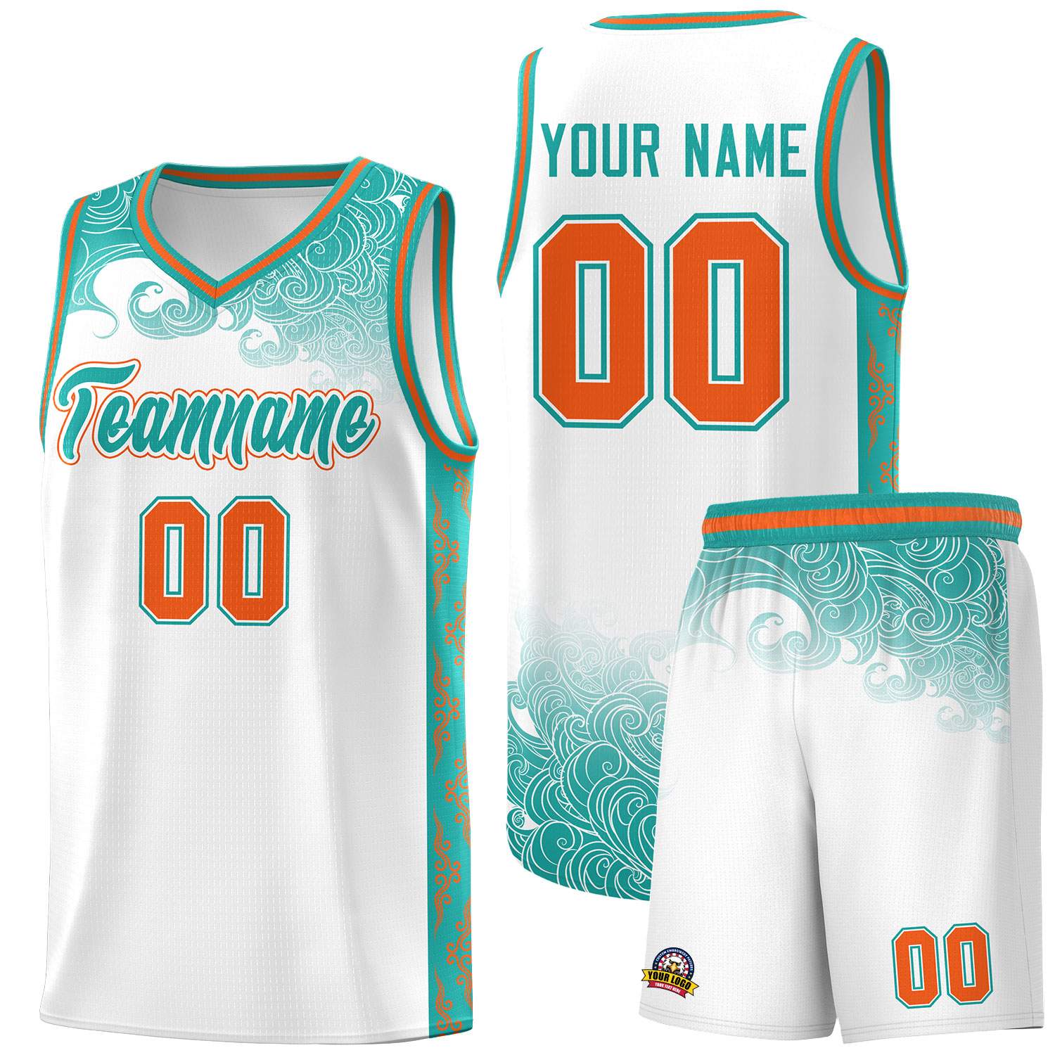 Custom White Personalized Cloud Pattern Sports Sets Uniform Basketball Jersey