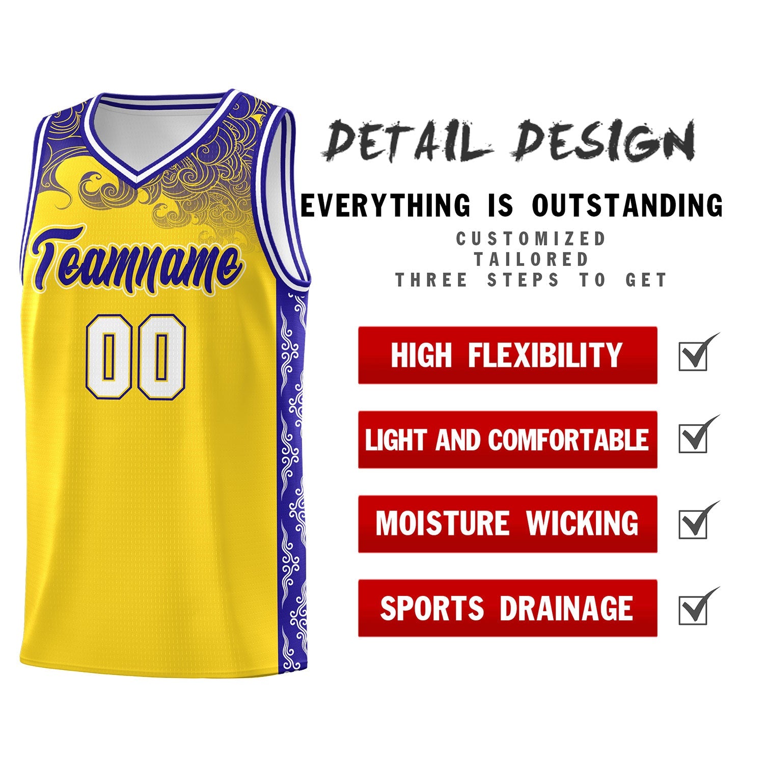 Custom Gold Personalized Cloud Pattern Sports Sets Uniform Basketball Jersey