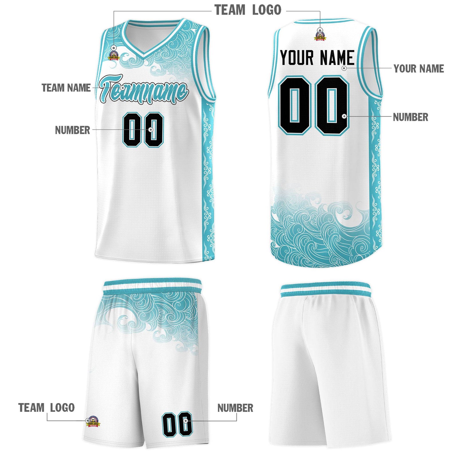 Custom White Personalized Cloud Pattern Sports Sets Uniform Basketball Jersey