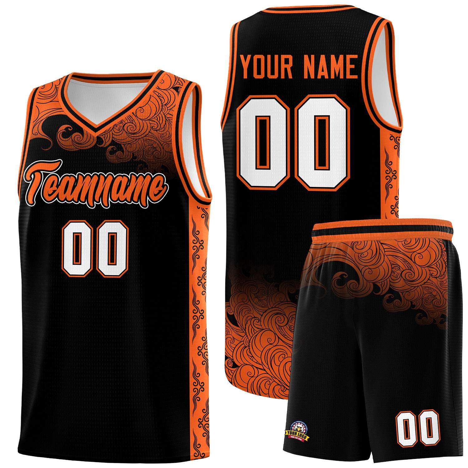 Custom Black Personalized Cloud Pattern Sports Sets Uniform Basketball Jersey
