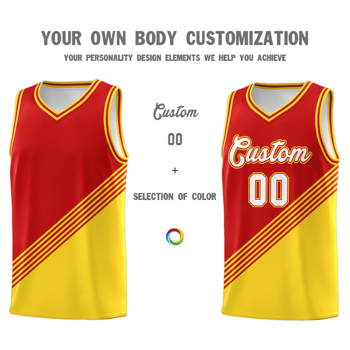 Custom Red Gold Diagonal Stripes Color Block Sets Basketball Jersey | For Men,For Youth,Sublimation Printed,Perfect for Training,Perfect for Teams | KXKSHOP