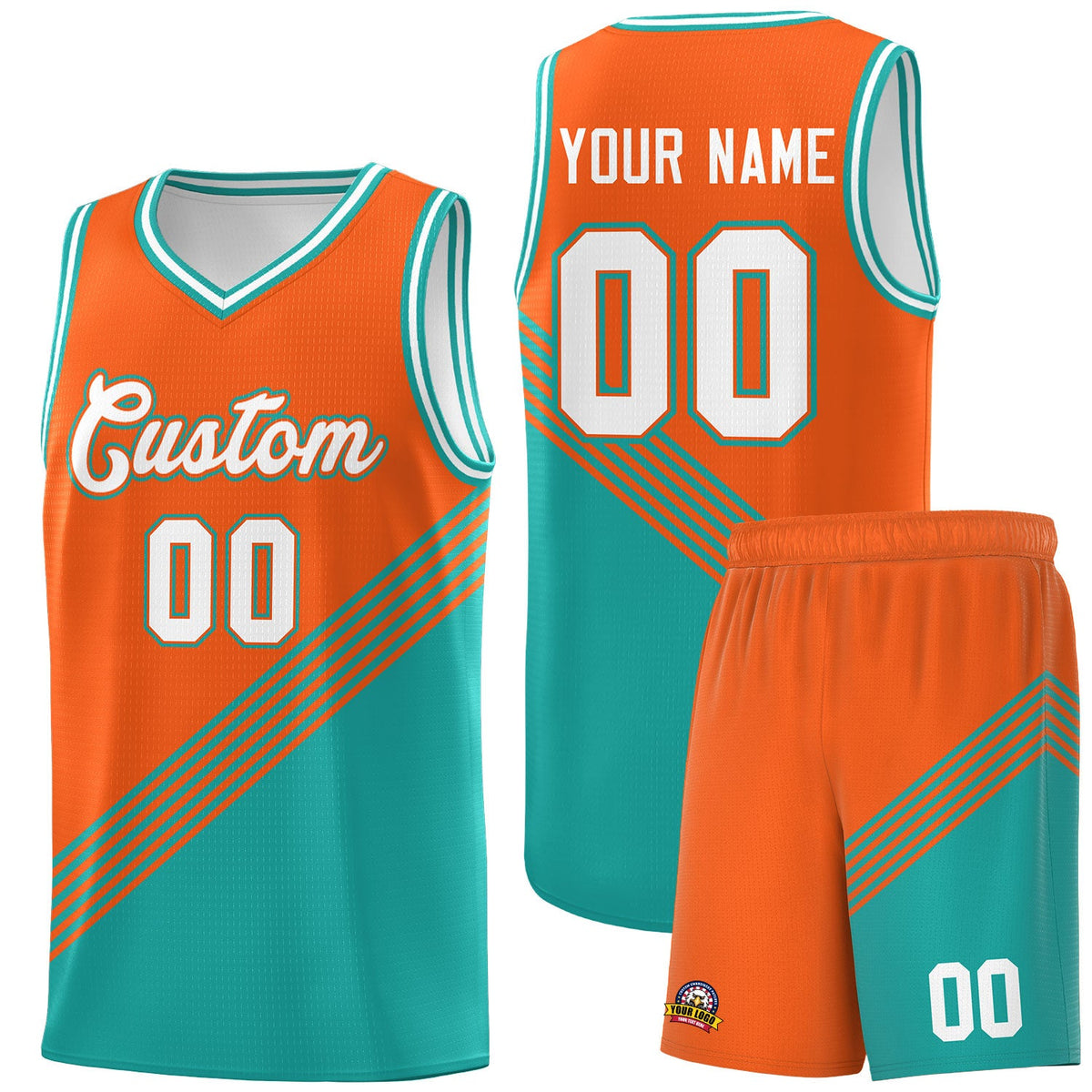 Custom Orange Aqua White Diagonal Stripes Color Block Sets Basketball Jersey | For Men,For Youth,Sublimation Printed,Perfect for Training,Perfect for Teams | KXKSHOP