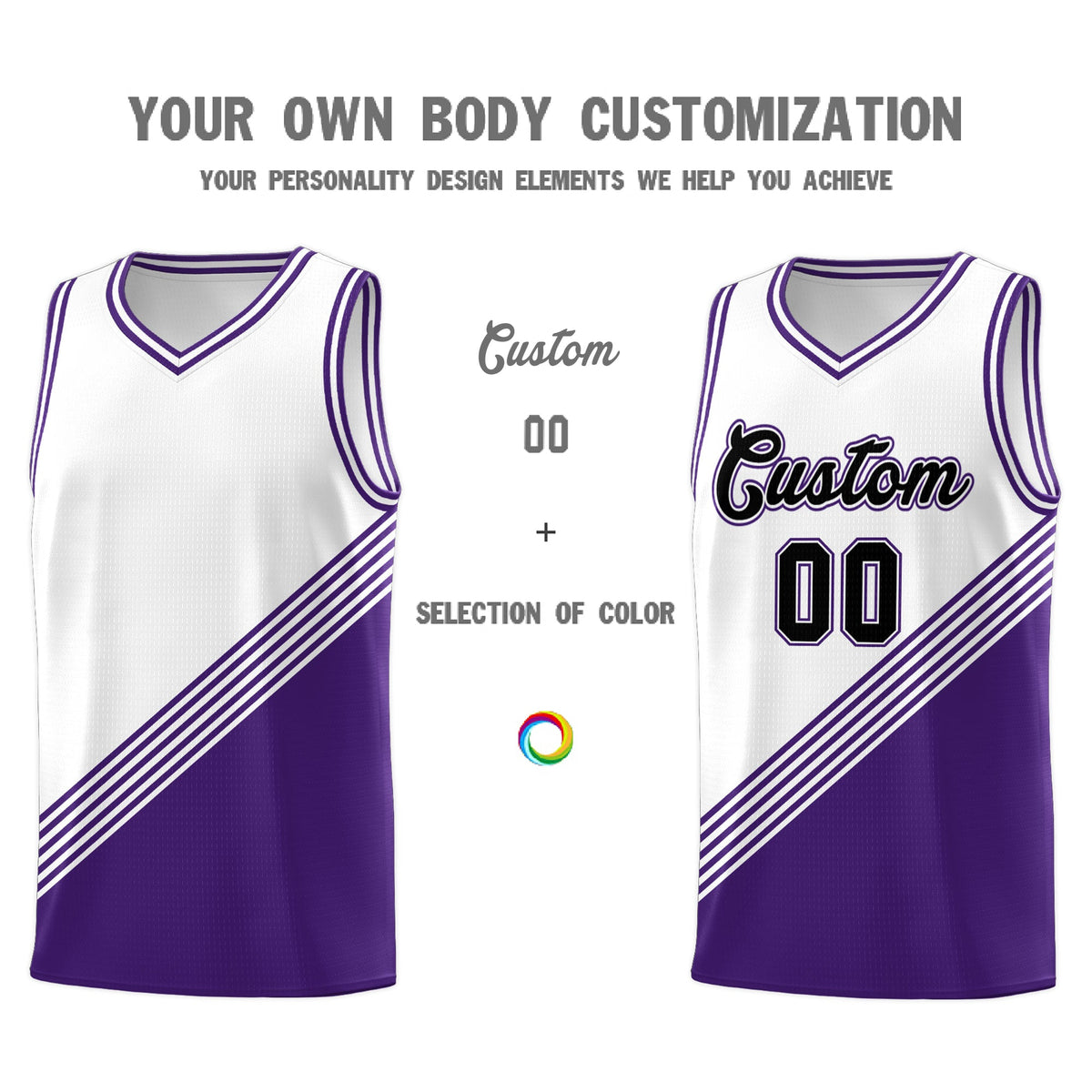 Custom White Purple Diagonal Stripes Color Block Sets Basketball Jersey | For Men,For Youth,Sublimation Printed,Perfect for Training,Perfect for Teams | KXKSHOP