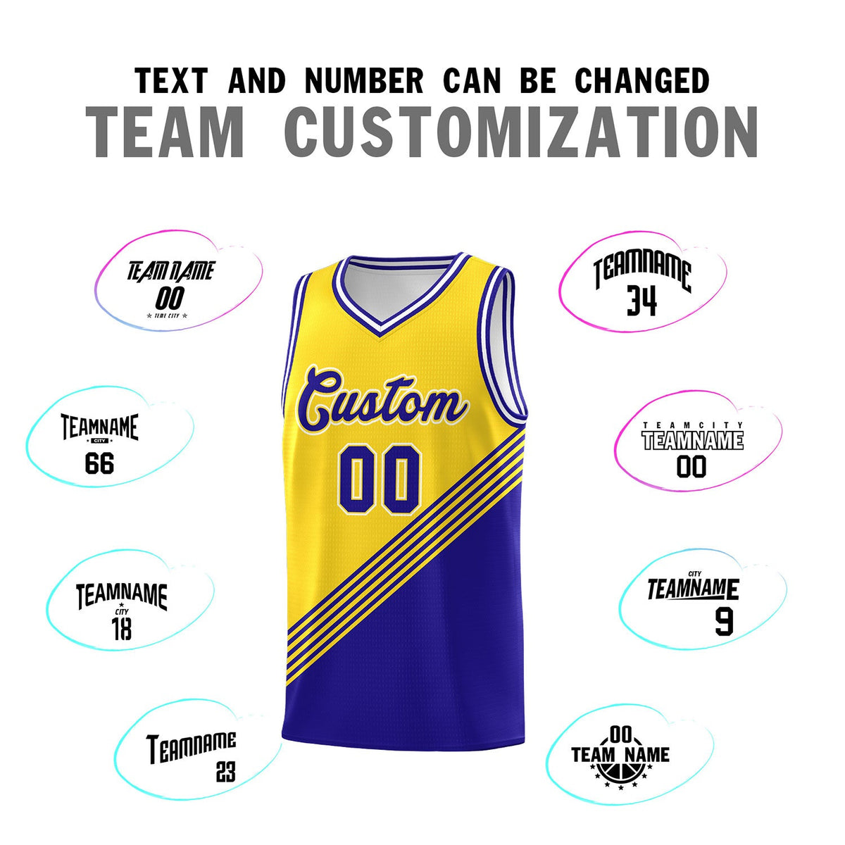 Custom Gold Royal Blue White Diagonal Stripes Color Block Sets Basketball Jersey | For Men,For Youth,Sublimation Printed,Perfect for Training,Perfect for Teams | KXKSHOP