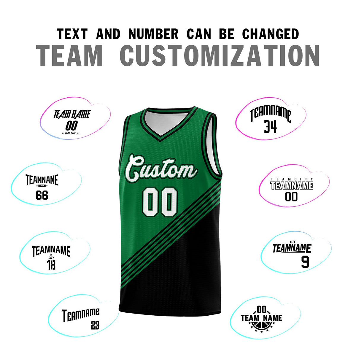 Custom Kelly Green Black Diagonal Stripes Color Block Sets Basketball Jersey | For Men,For Youth,Sublimation Printed,Perfect for Training,Perfect for Teams | KXKSHOP