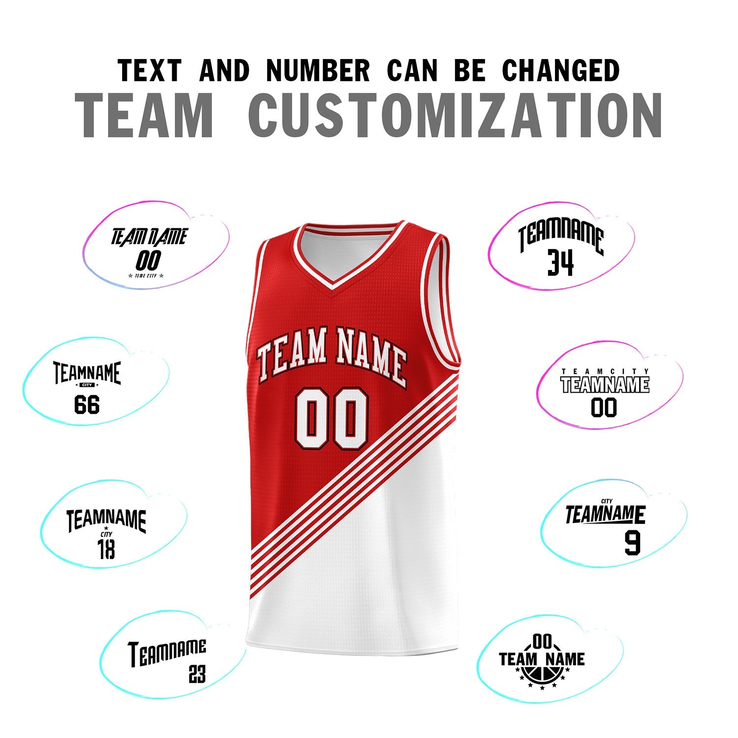 Custom Red White Diagonal Stripes Color Block Sets Basketball Jersey | For Men,For Youth,Sublimation Printed,Perfect for Training,Perfect for Teams | KXKSHOP