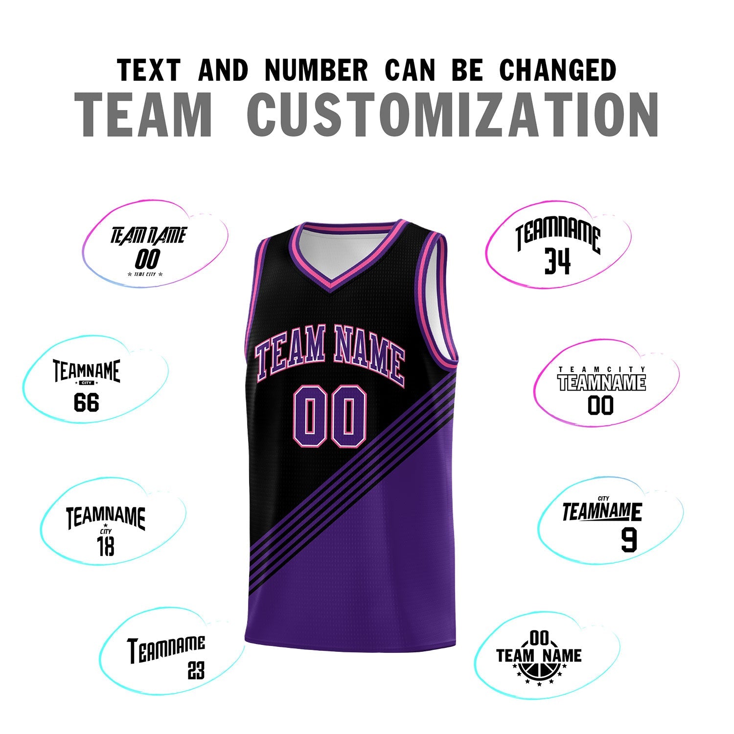 Custom Black Purple Pink Diagonal Stripes Color Block Sets Basketball Jersey | For Men,For Youth,Sublimation Printed,Perfect for Training,Perfect for Teams | KXKSHOP