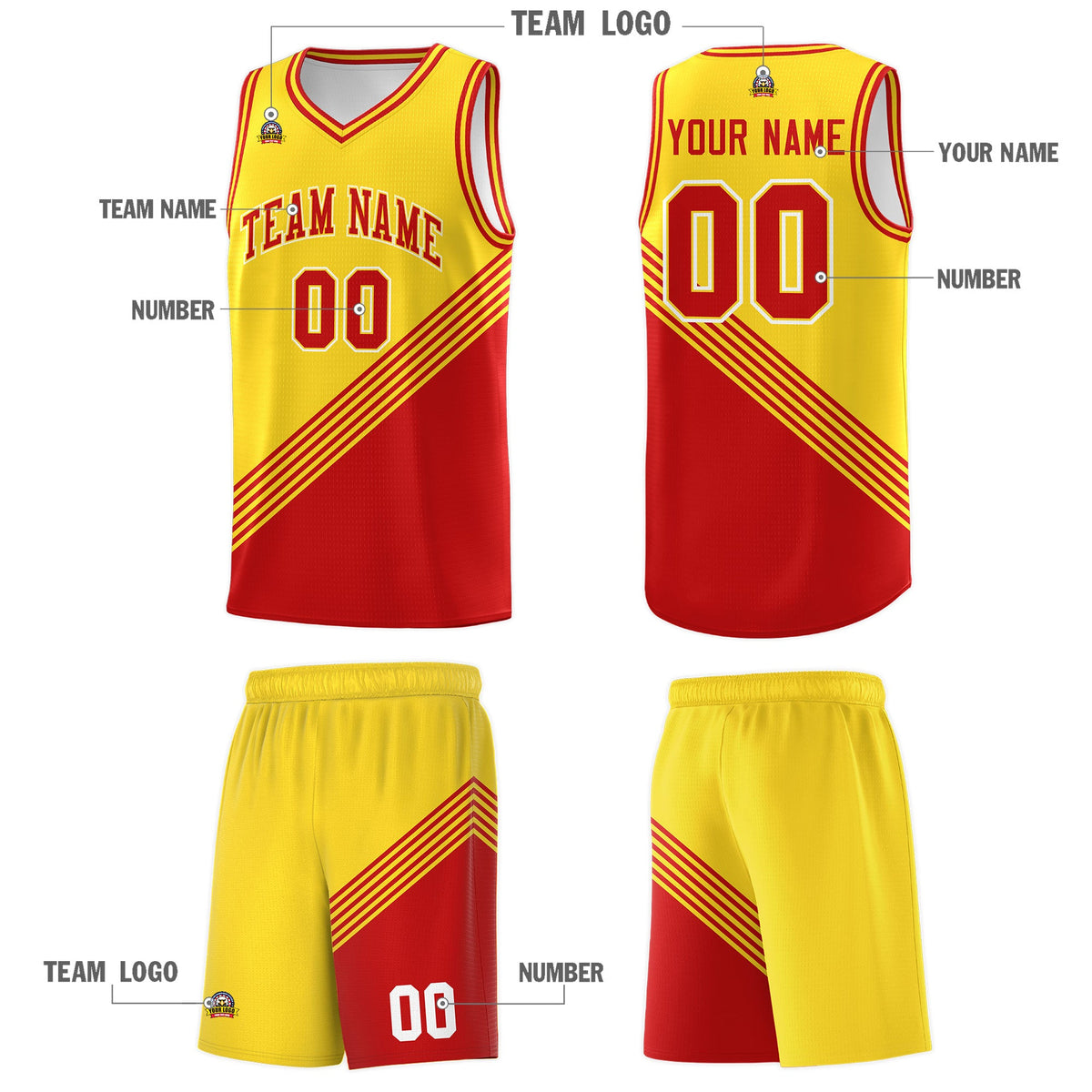 Custom Gold Red Diagonal Stripes Color Block Sets Basketball Jersey | For Men,For Youth,Sublimation Printed,Perfect for Training,Perfect for Teams | KXKSHOP