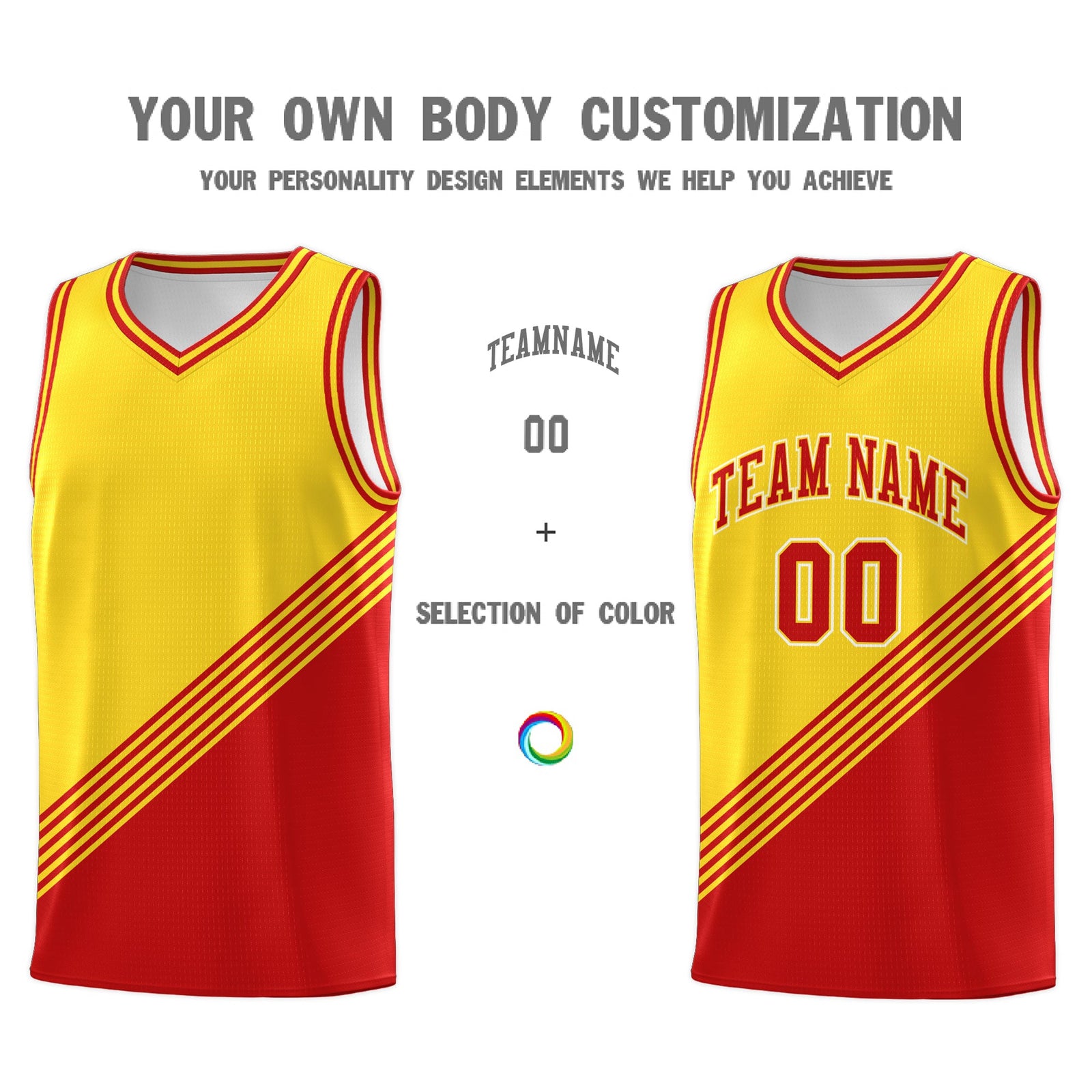 Custom Gold Red Diagonal Stripes Color Block Sets Basketball Jersey | For Men,For Youth,Sublimation Printed,Perfect for Training,Perfect for Teams | KXKSHOP