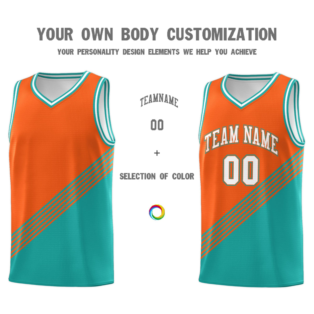 Custom Orange Aqua White Diagonal Stripes Color Block Sets Basketball Jersey | For Men,For Youth,Sublimation Printed,Perfect for Training,Perfect for Teams | KXKSHOP