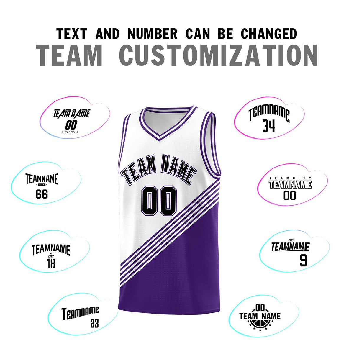 Custom White Purple Diagonal Stripes Color Block Sets Basketball Jersey | For Men,For Youth,Sublimation Printed,Perfect for Training,Perfect for Teams | KXKSHOP
