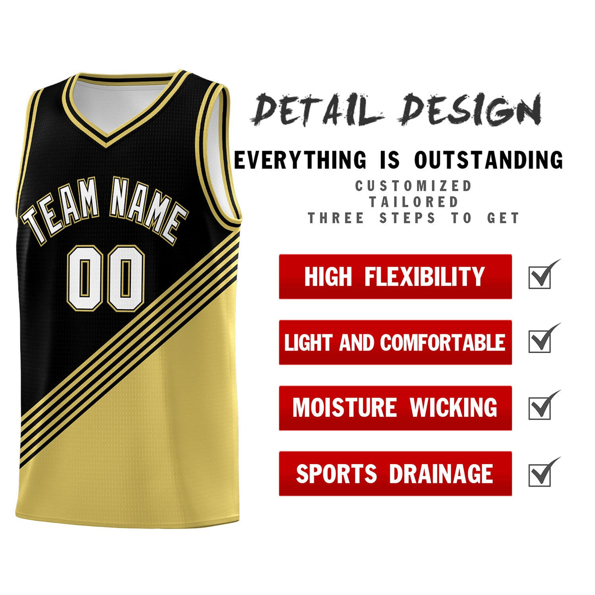 Custom Black Old Gold Diagonal Stripes Color Block Sets Basketball Jersey | For Men,For Youth,Sublimation Printed,Perfect for Training,Perfect for Teams | KXKSHOP