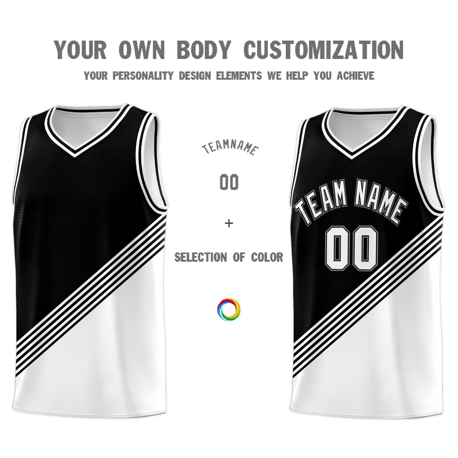 Custom Black White Diagonal Stripes Color Block Sets Basketball Jersey | For Men,For Youth,Sublimation Printed,Perfect for Training,Perfect for Teams | KXKSHOP