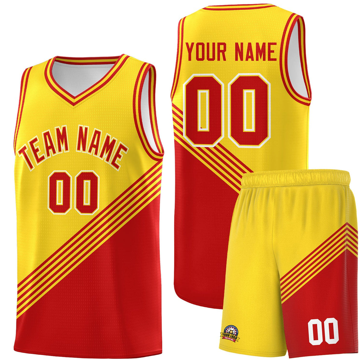 Custom Gold Red Diagonal Stripes Color Block Sets Basketball Jersey | For Men,For Youth,Sublimation Printed,Perfect for Training,Perfect for Teams | KXKSHOP