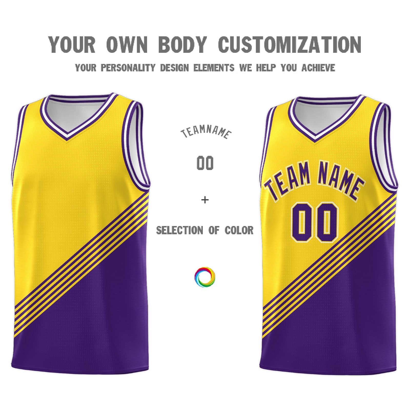 Custom Gold Purple White Diagonal Stripes Color Block Sets Basketball Jersey | For Men,For Youth,Sublimation Printed,Perfect for Training,Perfect for Teams | KXKSHOP