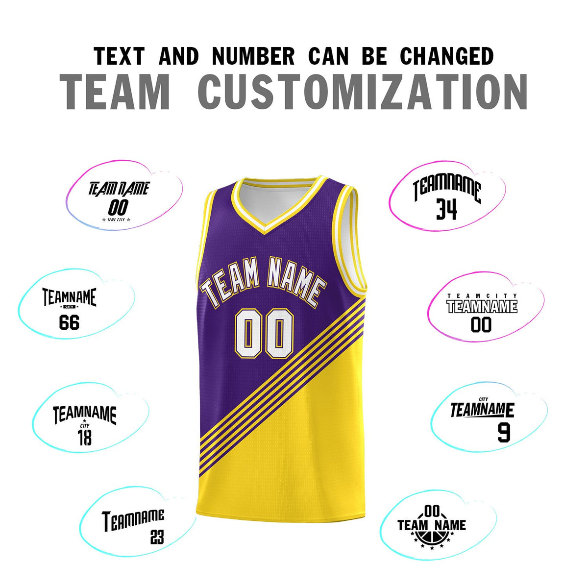 Custom Purple Gold White Diagonal Stripes Color Block Sets Basketball Jersey | For Men,For Youth,Sublimation Printed,Perfect for Training,Perfect for Teams | KXKSHOP