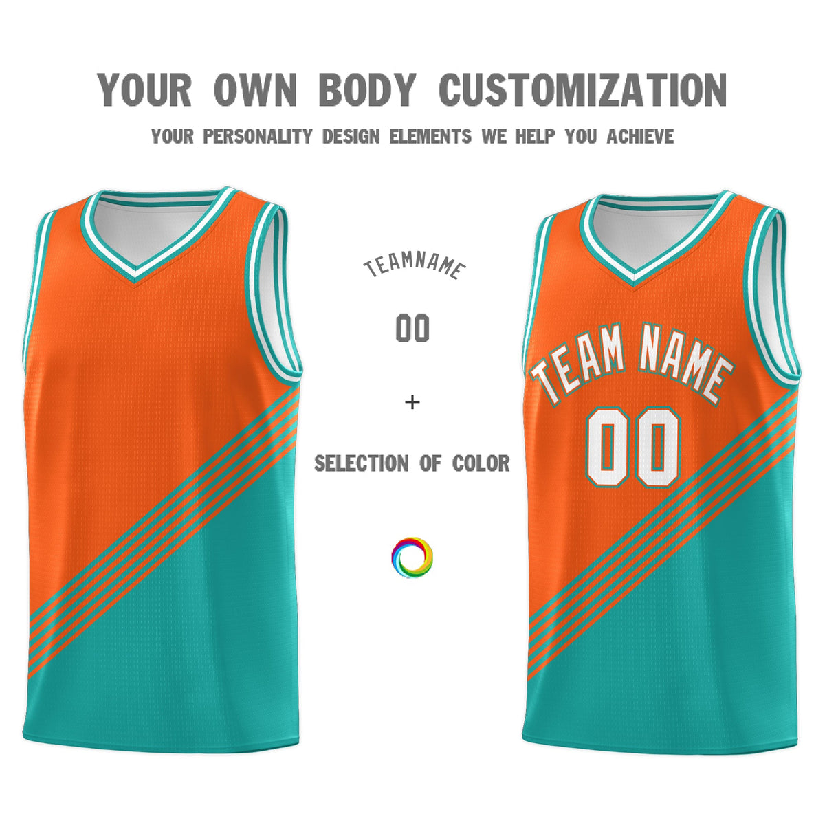 Custom Orange Aqua White Diagonal Stripes Color Block Sets Basketball Jersey | For Men,For Youth,Sublimation Printed,Perfect for Training,Perfect for Teams | KXKSHOP