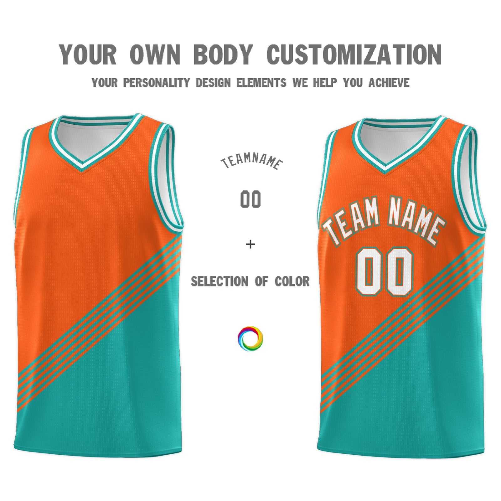 Custom Orange Aqua White Diagonal Stripes Color Block Sets Basketball Jersey | For Men,For Youth,Sublimation Printed,Perfect for Training,Perfect for Teams | KXKSHOP