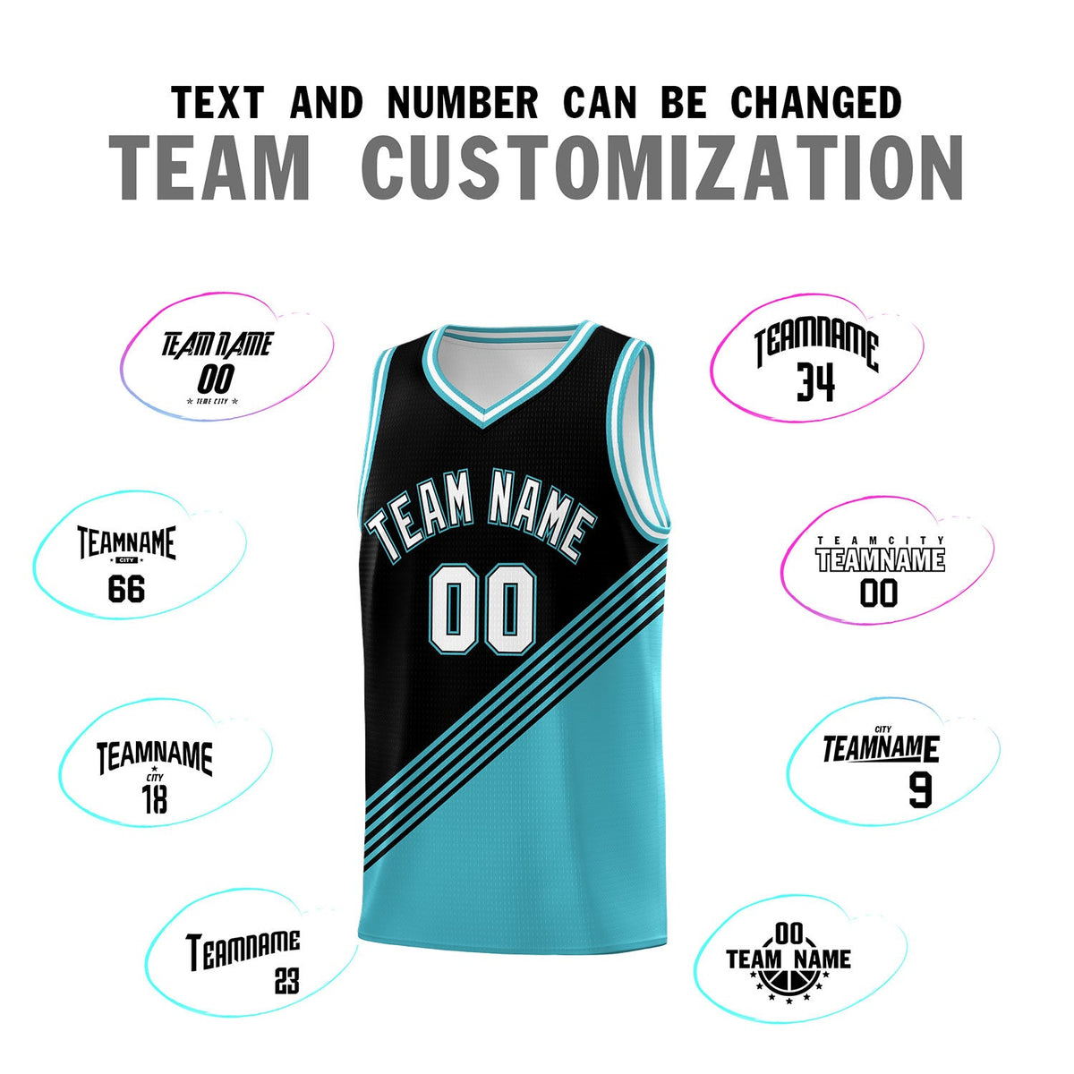 Custom Black Sky Blue White Diagonal Stripes Color Block Sets Basketball Jersey | For Men,For Youth,Sublimation Printed,Perfect for Training,Perfect for Teams | KXKSHOP