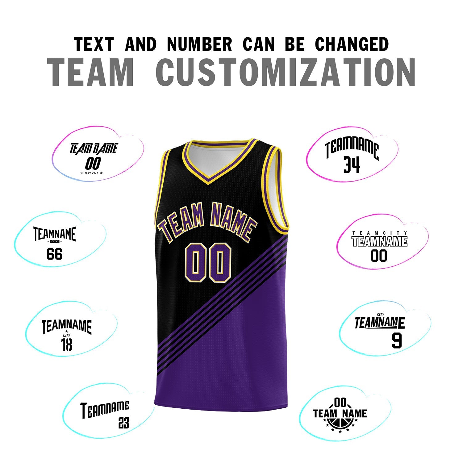 Custom Black Purple Gold Diagonal Stripes Color Block Sets Basketball Jersey | For Men,For Youth,Sublimation Printed,Perfect for Training,Perfect for Teams | KXKSHOP