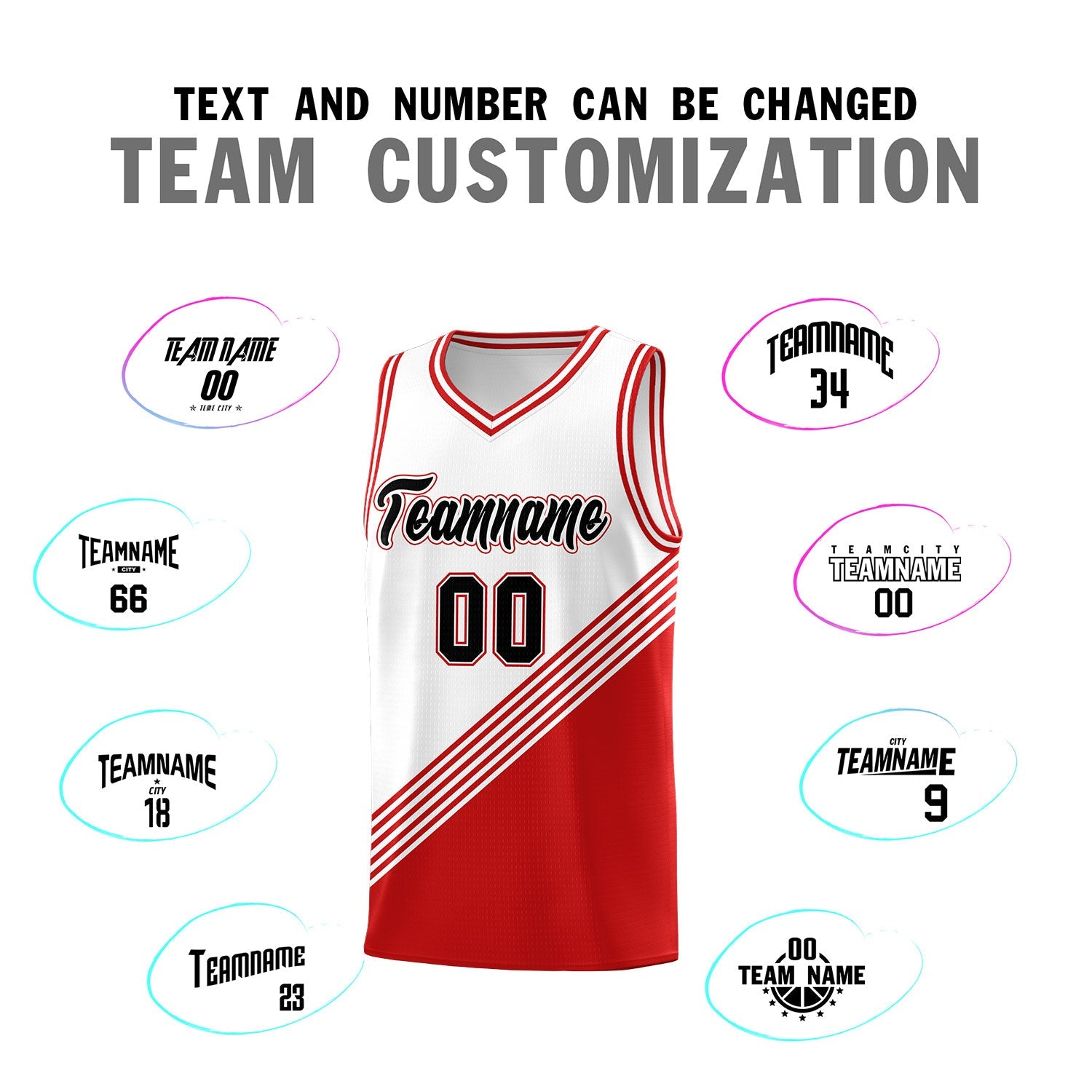 Custom White Red Diagonal Stripes Color Block Sets Basketball Jersey | For Men,For Youth,Sublimation Printed,Perfect for Training,Perfect for Teams | KXKSHOP