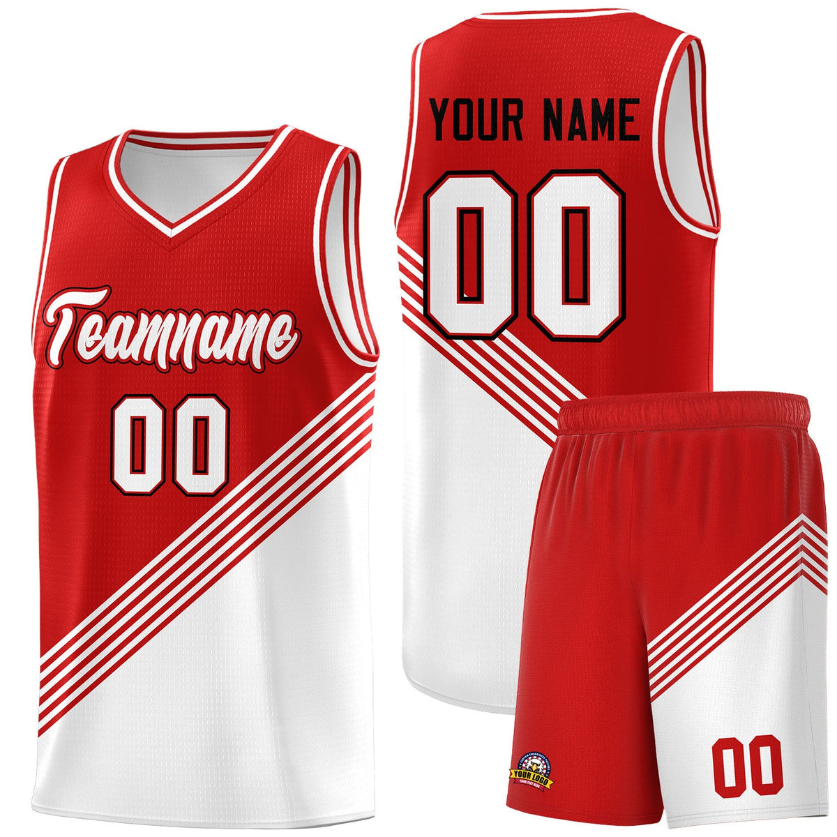 Custom Red White Diagonal Stripes Color Block Sets Basketball Jersey | For Men,For Youth,Sublimation Printed,Perfect for Training,Perfect for Teams | KXKSHOP