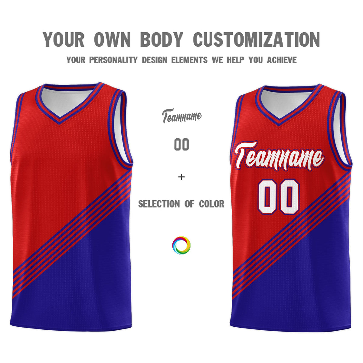 Custom Red Royal Blue Diagonal Stripes Color Block Sets Basketball Jersey | For Men,For Youth,Sublimation Printed,Perfect for Training,Perfect for Teams | KXKSHOP