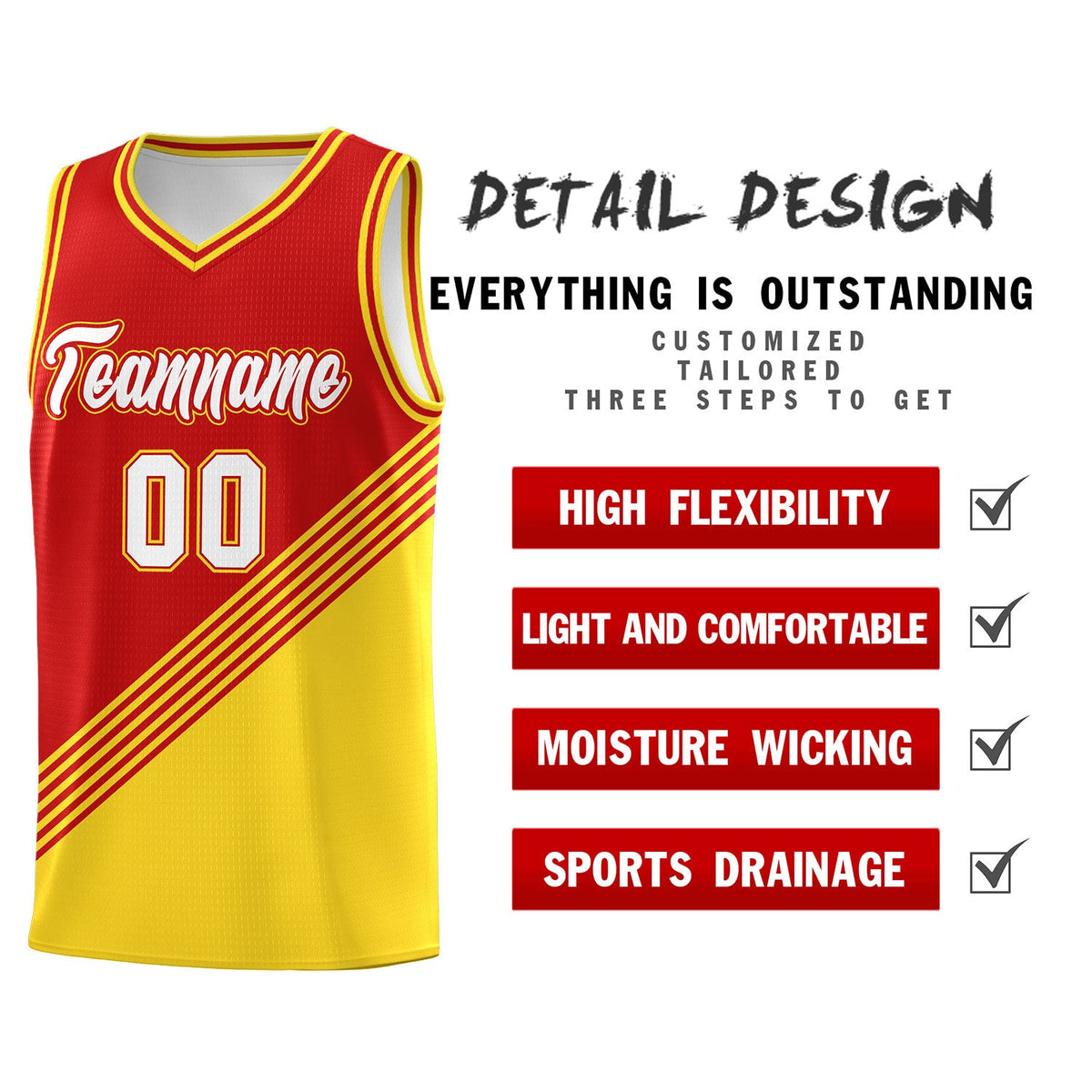 Custom Red Gold Diagonal Stripes Color Block Sets Basketball Jersey | For Men,For Youth,Sublimation Printed,Perfect for Training,Perfect for Teams | KXKSHOP
