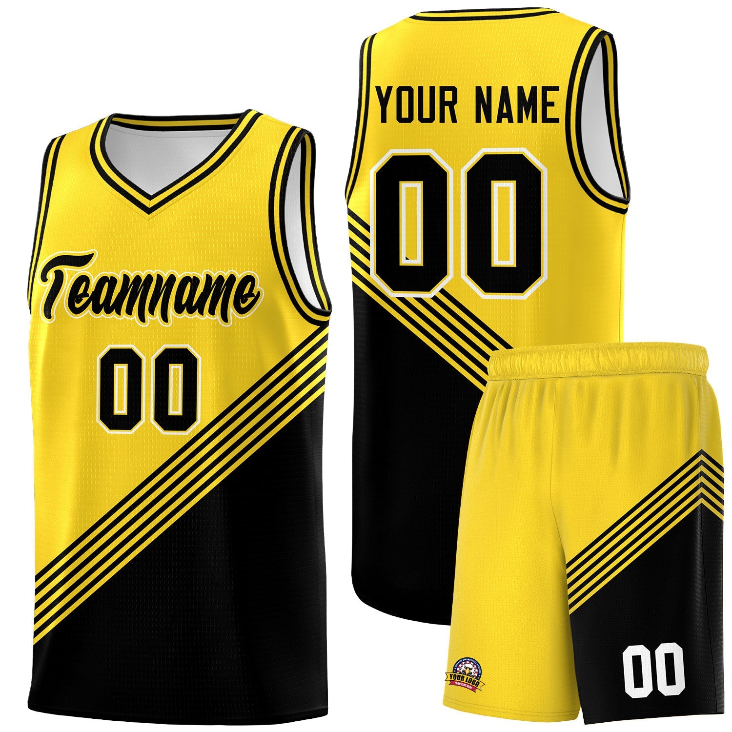Custom Gold Black Diagonal Stripes Color Block Sets Basketball Jersey | For Men,For Youth,Sublimation Printed,Perfect for Training,Perfect for Teams | KXKSHOP