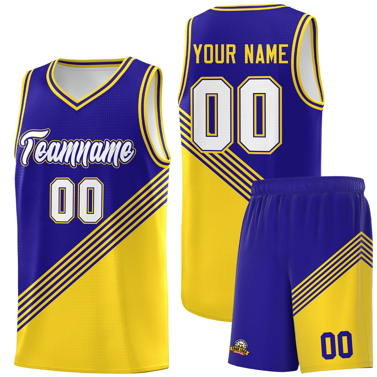 Custom Royal Blue Gold Diagonal Stripes Color Block Sets Basketball Jersey | For Men,For Youth,Sublimation Printed,Perfect for Training,Perfect for Teams | KXKSHOP