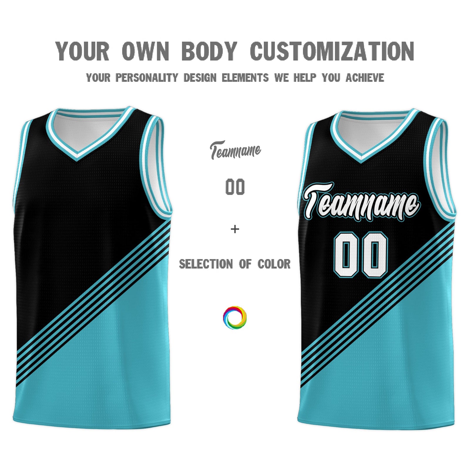 Custom Black Sky Blue White Diagonal Stripes Color Block Sets Basketball Jersey | For Men,For Youth,Sublimation Printed,Perfect for Training,Perfect for Teams | KXKSHOP
