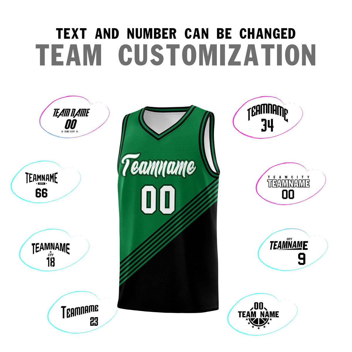 Custom Kelly Green Black Diagonal Stripes Color Block Sets Basketball Jersey | For Men,For Youth,Sublimation Printed,Perfect for Training,Perfect for Teams | KXKSHOP