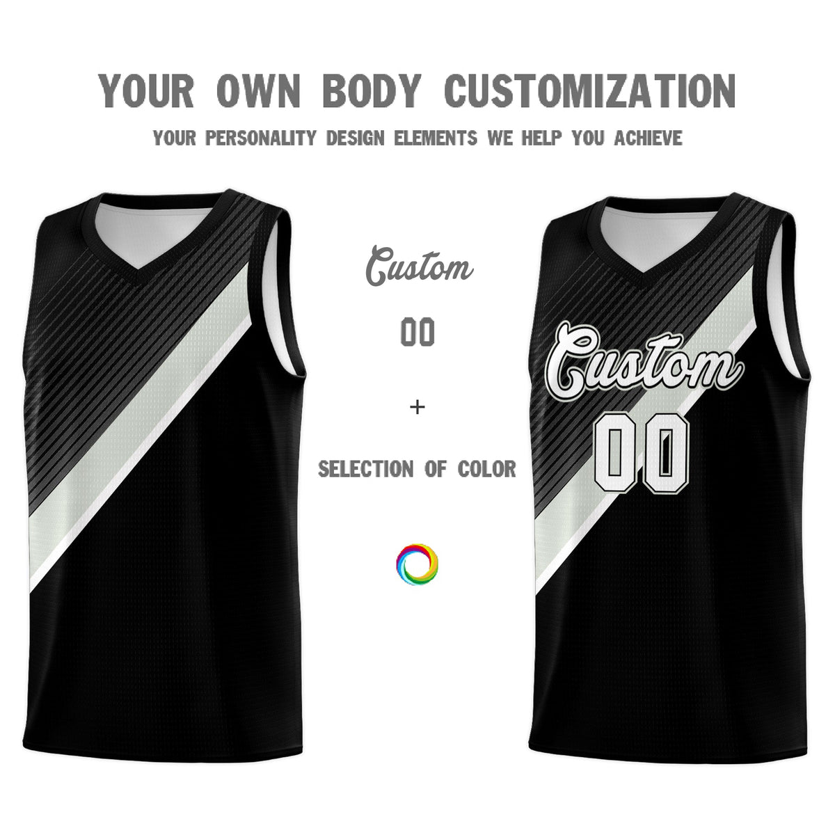 Custom Black Gray White Diagonal Stripes Color Block Sets Basketball Jersey | For Men,Perfect for Teams,Perfect for Coaches,Sublimation Printed,For Kid,For Youth | KXKSHOP
