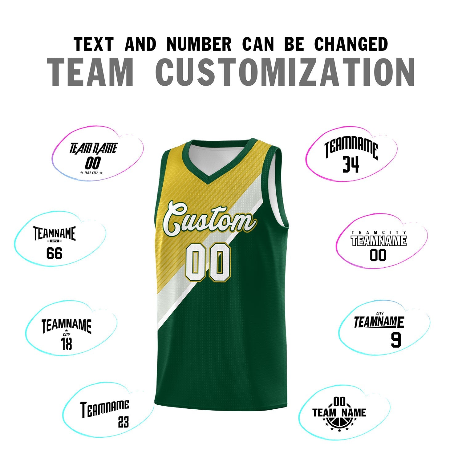 Custom Hunter Green Old Gold Gray Diagonal Stripes Color Block Sets Basketball Jersey | For Men,Perfect for Teams,Perfect for Coaches,Sublimation Printed,For Kid,For Youth | KXKSHOP