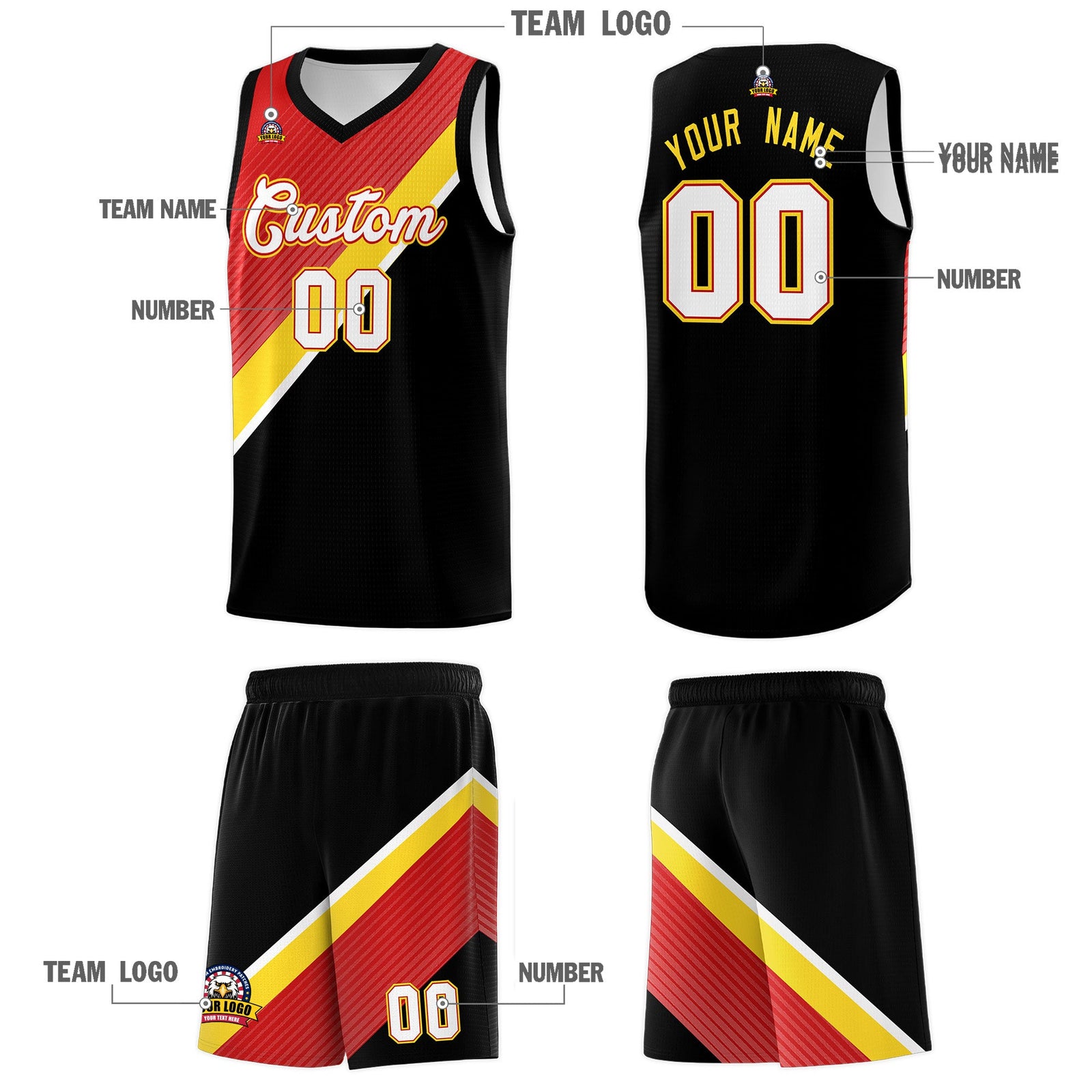 Custom Red Black Diagonal Stripes Color Block Sets Basketball Jersey | For Men,Perfect for Teams,Perfect for Coaches,Sublimation Printed,For Kid,For Youth | KXKSHOP
