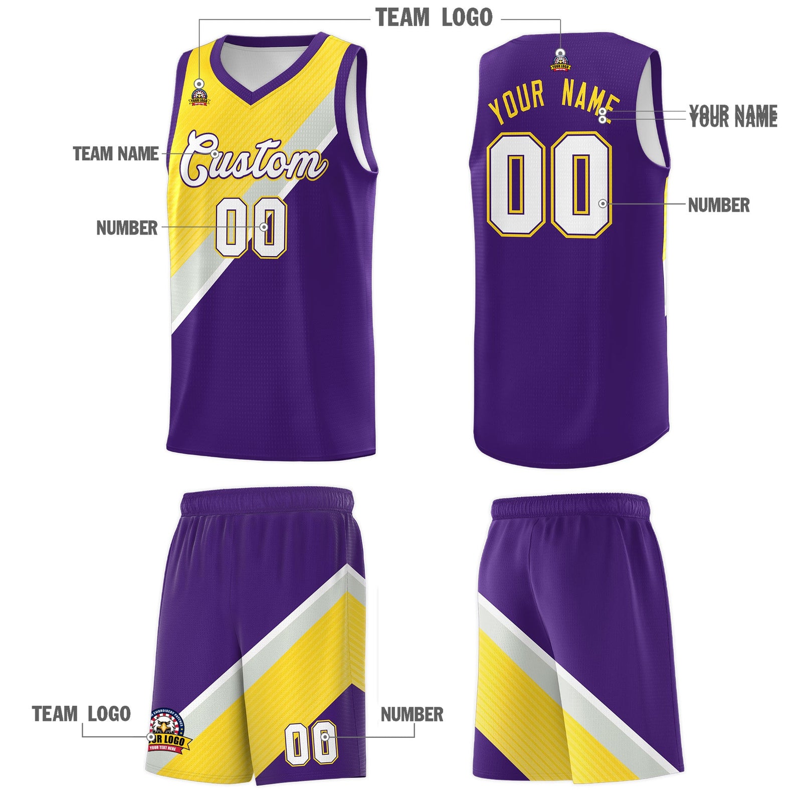 Custom Purple Gray Diagonal Stripes Color Block Sets Basketball Jersey | For Men,Perfect for Teams,Perfect for Coaches,Sublimation Printed,For Kid,For Youth | KXKSHOP
