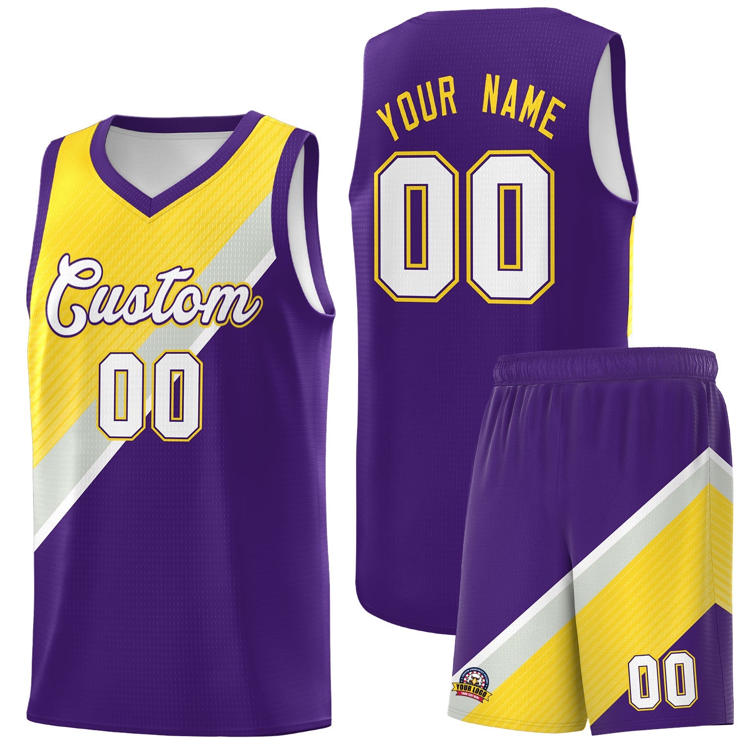 Custom Purple Gray Diagonal Stripes Color Block Sets Basketball Jersey | For Men,Perfect for Teams,Perfect for Coaches,Sublimation Printed,For Kid,For Youth | KXKSHOP