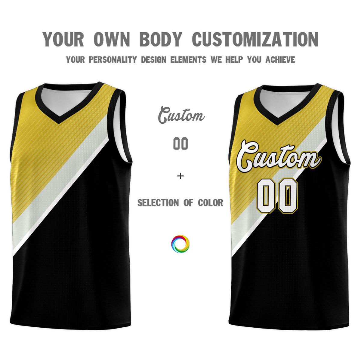 Custom Black Old Gold Gray Diagonal Stripes Color Block Sets Basketball Jersey | For Men,Perfect for Teams,Perfect for Coaches,Sublimation Printed,For Kid,For Youth | KXKSHOP