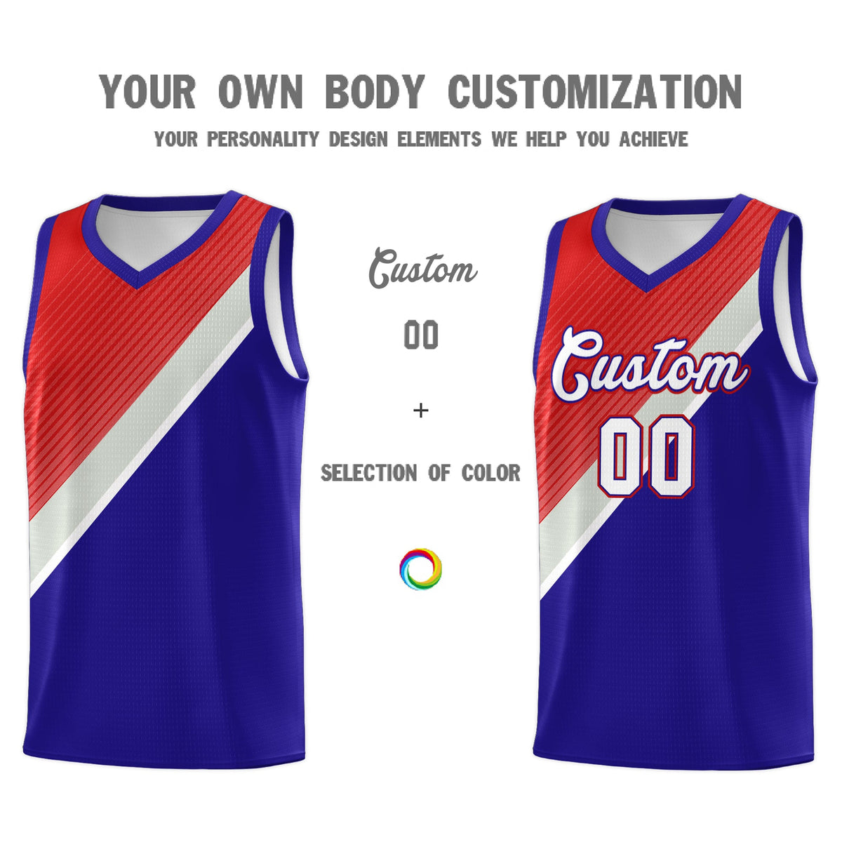 Custom Royal Red Gray Diagonal Stripes Color Block Sets Basketball Jersey | For Men,Perfect for Teams,Perfect for Coaches,Sublimation Printed,For Kid,For Youth | KXKSHOP