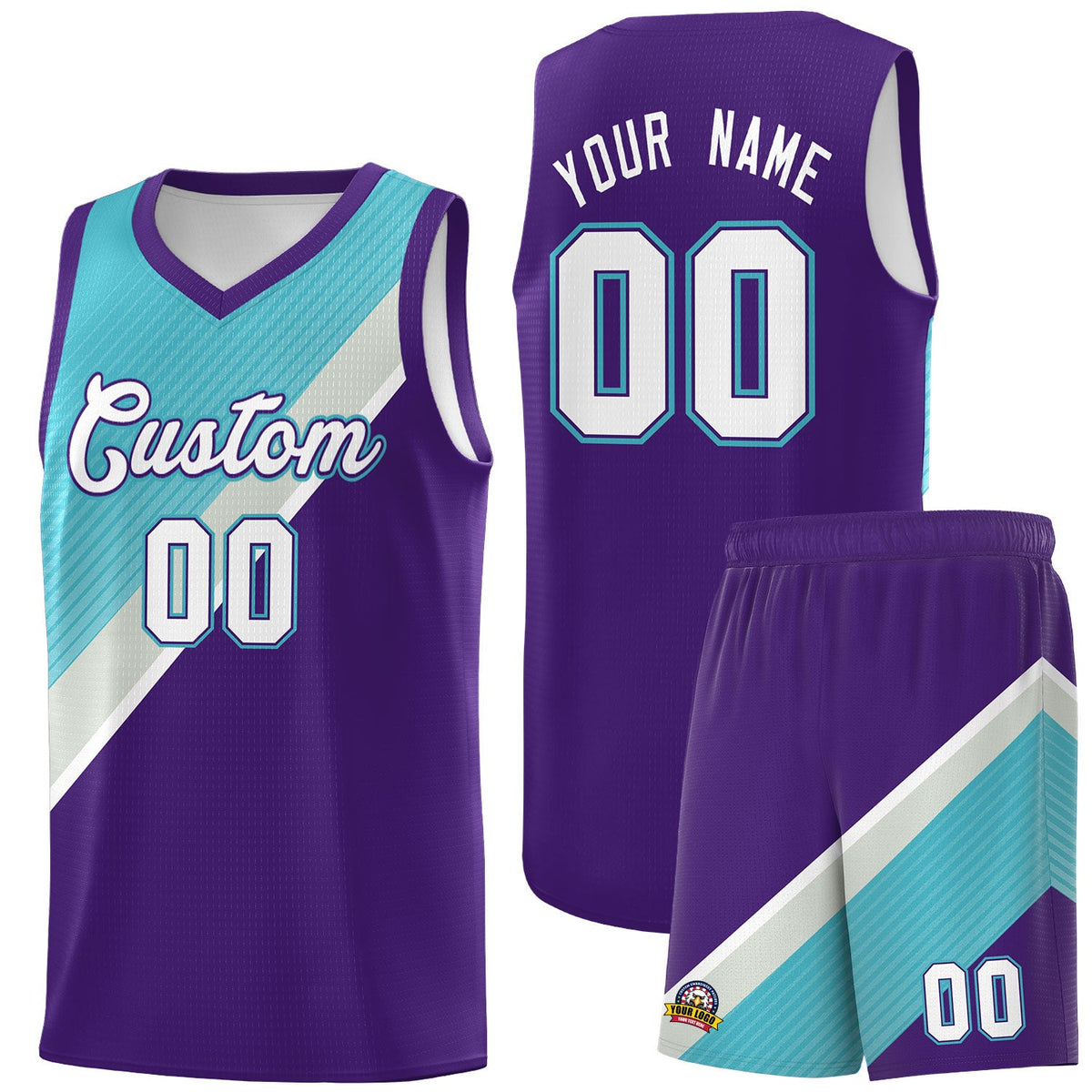 Custom Purple Sky Blue Gray Diagonal Stripes Color Block Sets Basketball Jersey | For Men,Perfect for Teams,Perfect for Coaches,Sublimation Printed,For Kid,For Youth | KXKSHOP
