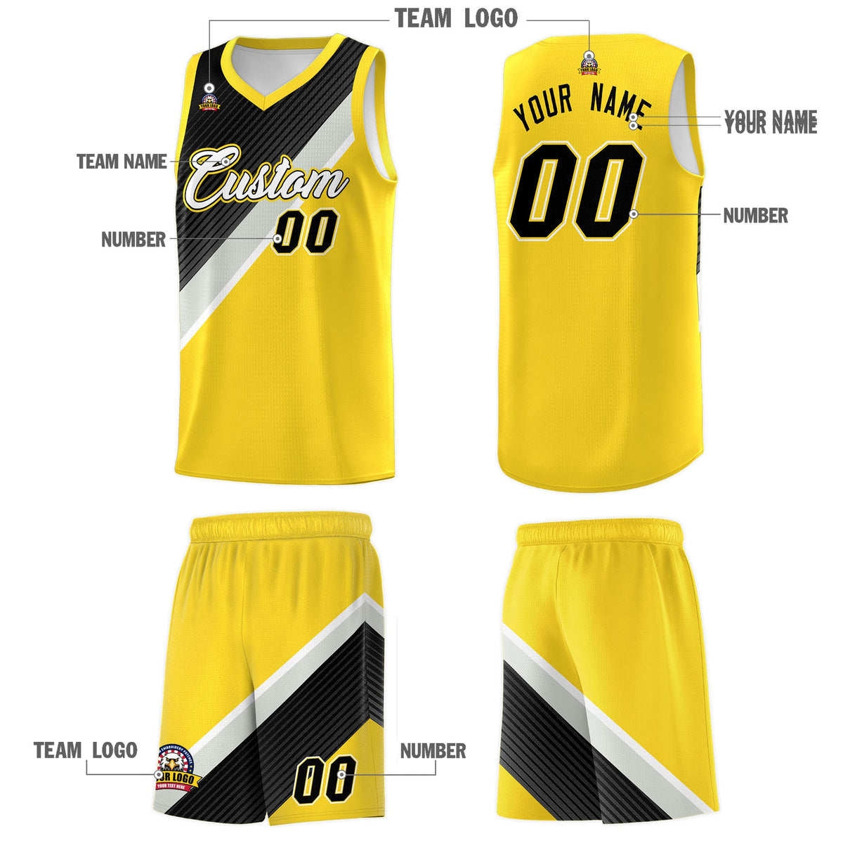 Custom Gold Black Gray Diagonal Stripes Color Block Sets Basketball Jersey | For Men,Perfect for Teams,Perfect for Coaches,Sublimation Printed,For Kid,For Youth | KXKSHOP