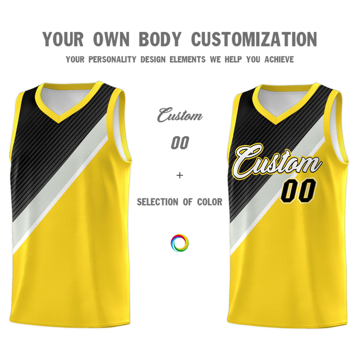 Custom Gold Black Gray Diagonal Stripes Color Block Sets Basketball Jersey | For Men,Perfect for Teams,Perfect for Coaches,Sublimation Printed,For Kid,For Youth | KXKSHOP