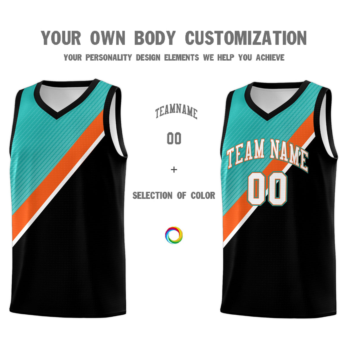 Custom Aqua Orange Black Diagonal Stripes Color Block Sets Basketball Jersey | For Men,Perfect for Teams,Perfect for Coaches,Sublimation Printed,For Kid,For Youth | KXKSHOP