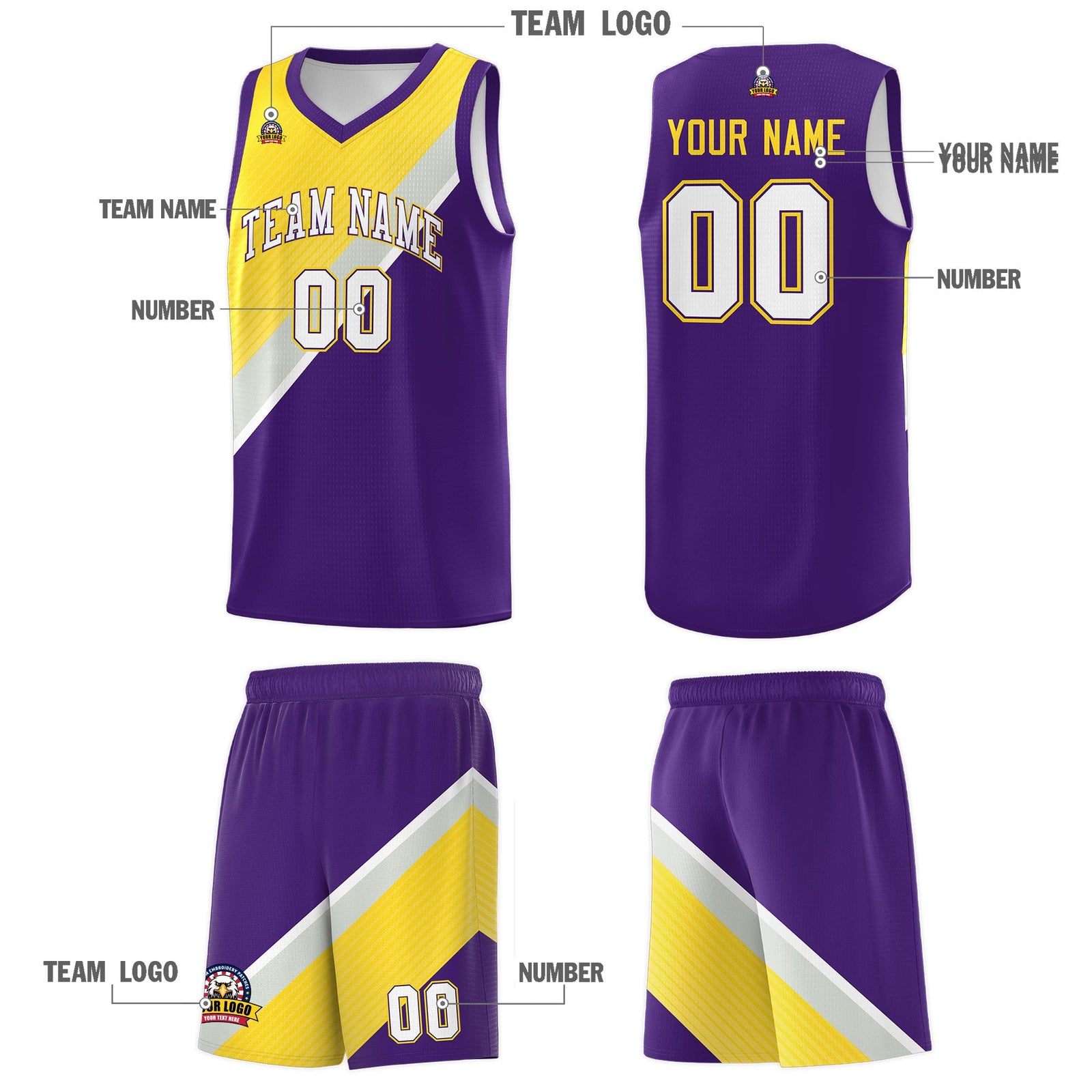 Custom Purple Gray Diagonal Stripes Color Block Sets Basketball Jersey | For Men,Perfect for Teams,Perfect for Coaches,Sublimation Printed,For Kid,For Youth | KXKSHOP