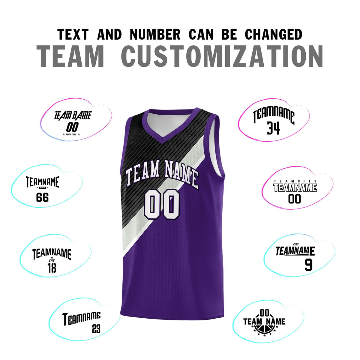 Custom Purple Black Gray Diagonal Stripes Color Block Sets Basketball Jersey | For Men,Perfect for Teams,Perfect for Coaches,Sublimation Printed,For Kid,For Youth | KXKSHOP