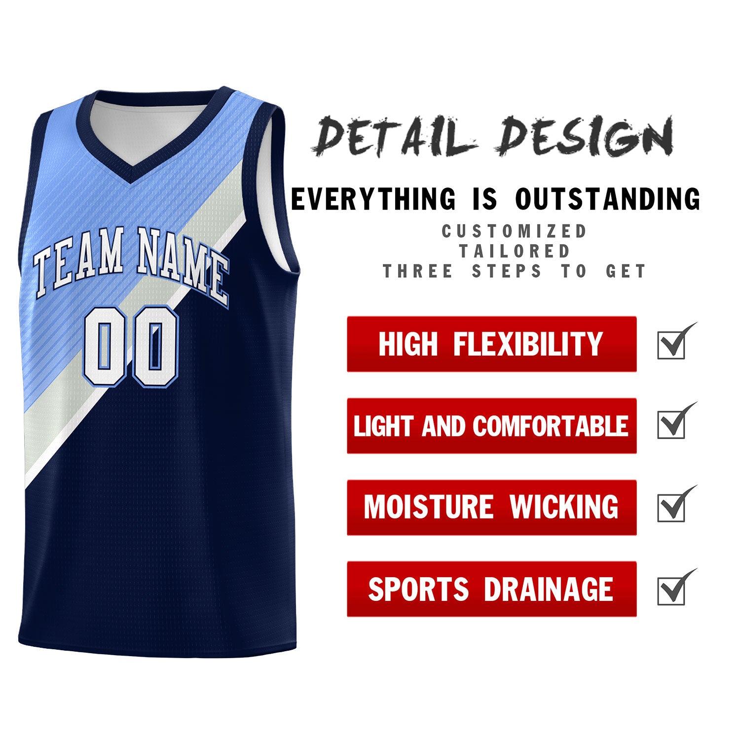 Custom Navy Light Blue Gray Diagonal Stripes Color Block Sets Basketball Jersey | For Men,Perfect for Teams,Perfect for Coaches,Sublimation Printed,For Kid,For Youth | KXKSHOP