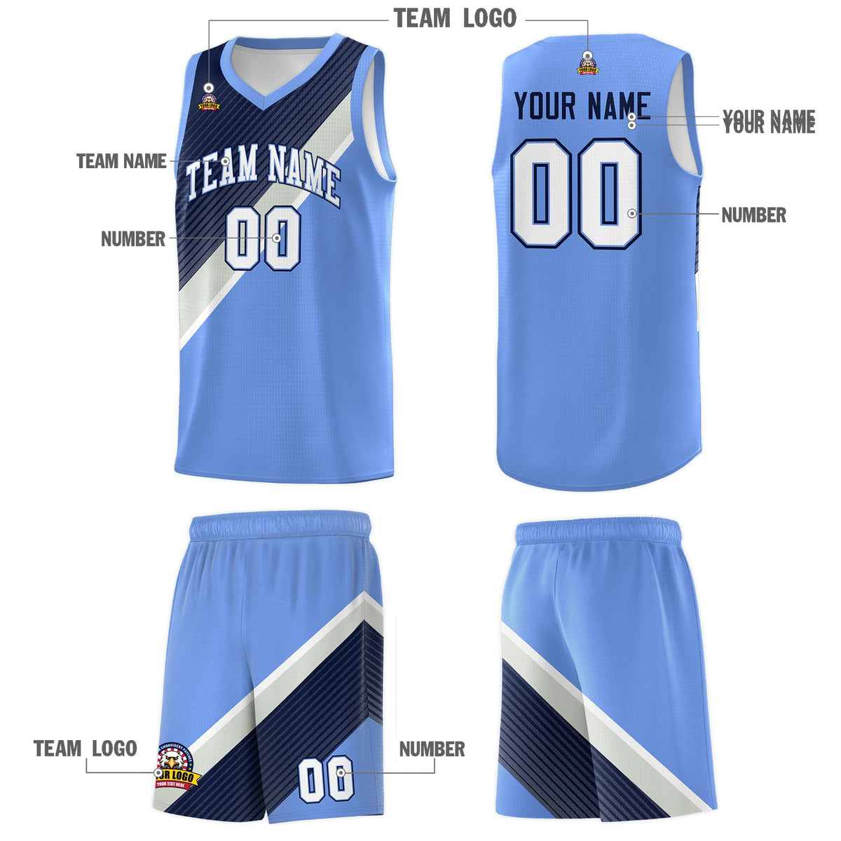 Custom Light Blue Navy Gray Diagonal Stripes Color Block Sets Basketball Jersey | For Men,Perfect for Teams,Perfect for Coaches,Sublimation Printed,For Kid,For Youth | KXKSHOP
