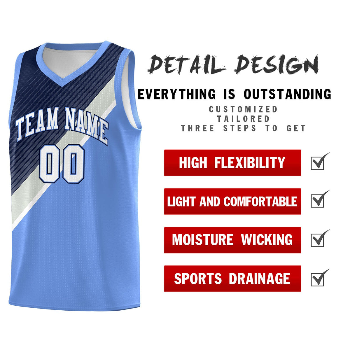 Custom Light Blue Navy Gray Diagonal Stripes Color Block Sets Basketball Jersey | For Men,Perfect for Teams,Perfect for Coaches,Sublimation Printed,For Kid,For Youth | KXKSHOP