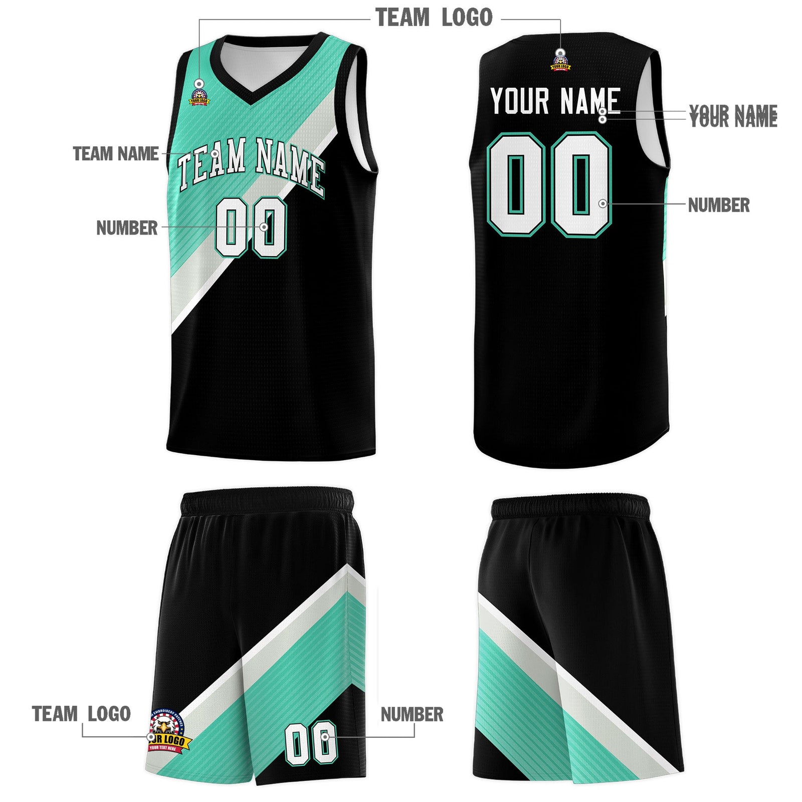 Custom Black Bright Green Gray Diagonal Stripes Color Block Sets Basketball Jersey | For Men,Perfect for Teams,Perfect for Coaches,Sublimation Printed,For Kid,For Youth | KXKSHOP