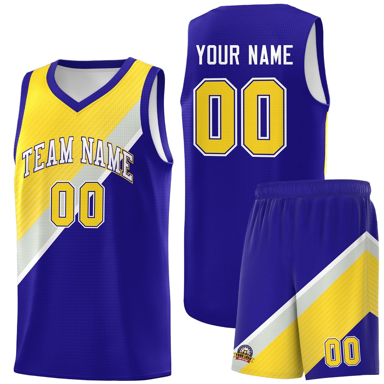 Custom Royal Gray Diagonal Stripes Color Block Sets Basketball Jersey | For Men,Perfect for Teams,Perfect for Coaches,Sublimation Printed,For Kid,For Youth | KXKSHOP